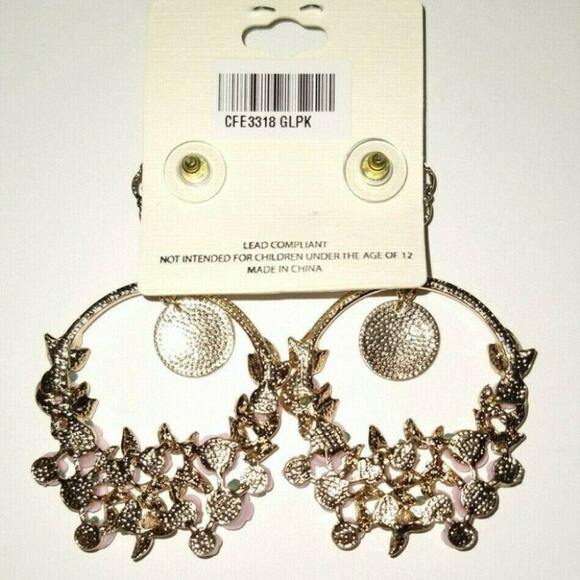 Mia Collection Gold Tone Pearl Pink Rose Dangling Coin Disc Chandelier Earrings - Picture 4 of 5